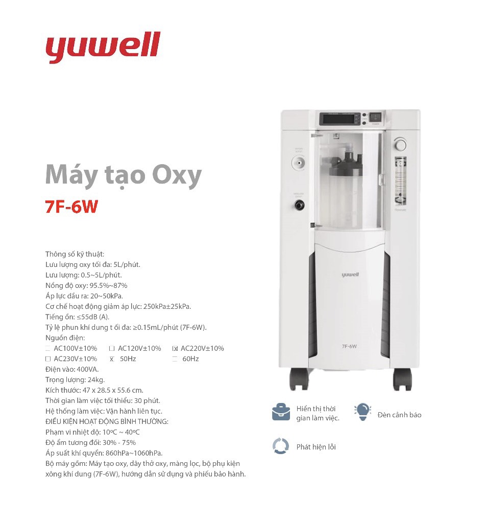 Thông số kỹ thuật máy tạo oxy Yuwell 5 lít 7F-6W